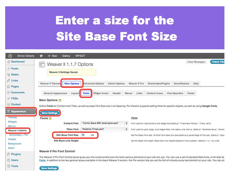 Edit Site Base Font Size
