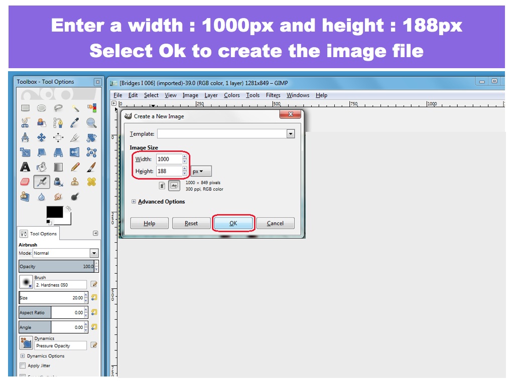 Enter a width and height