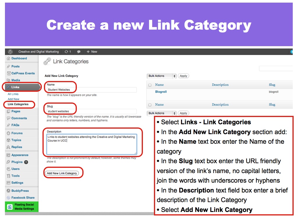 Create a new link category