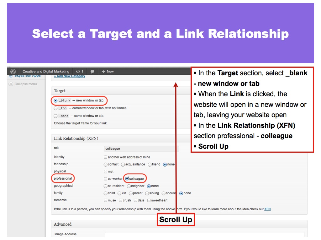 Select a target and a link relationship