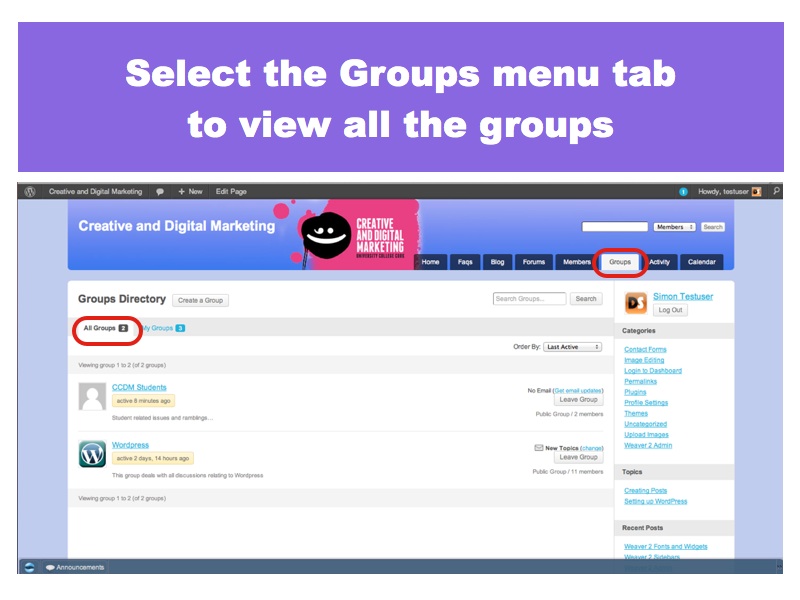 View all the Groups