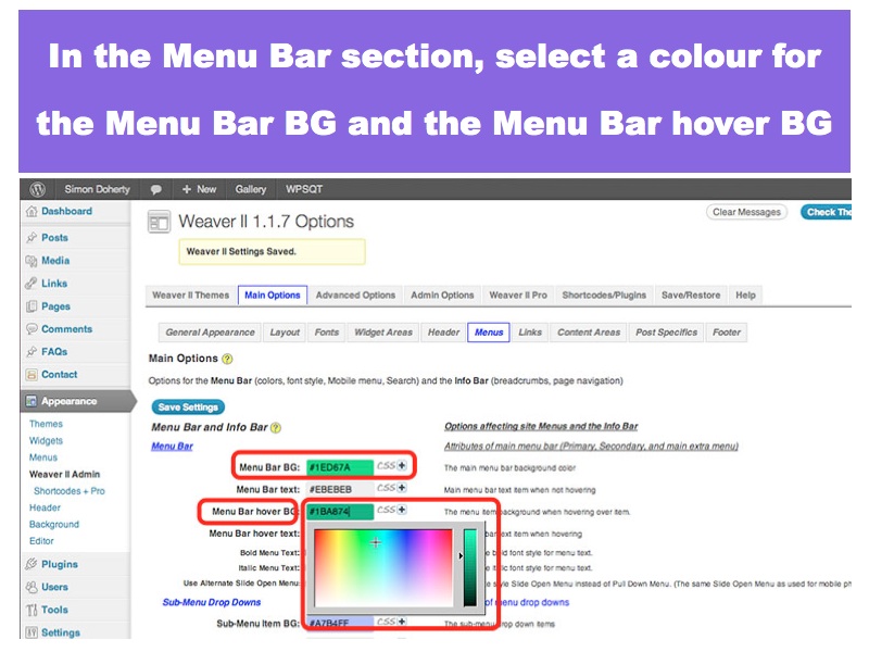 Select a colour for the menu bar