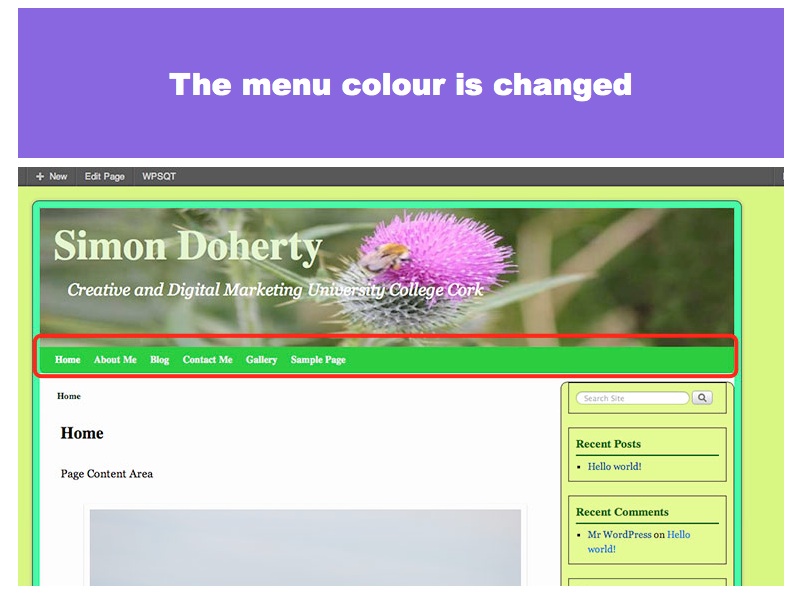 The menu colour is changed