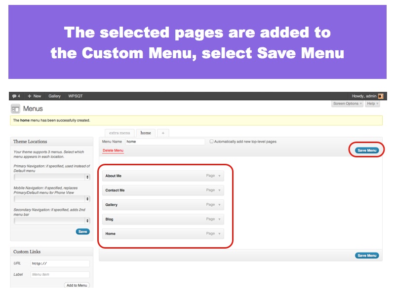 The Pages are added to the Custom Menu