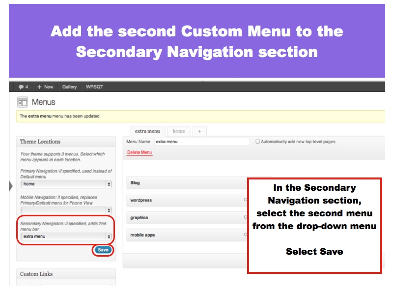 Add the Custom Menu to the Secondary Navigation