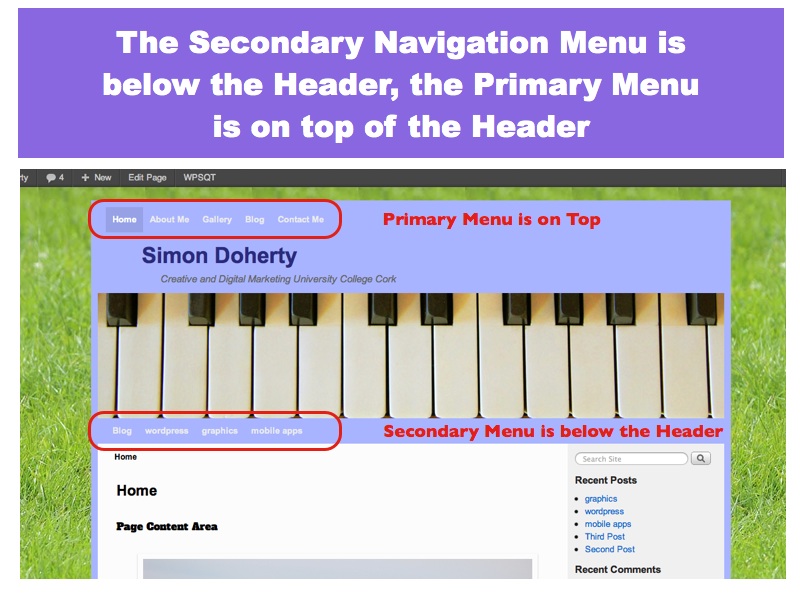 The Secondary Menu is added below the Header Image