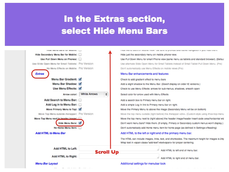 In the Extras Section select Hide Menu Bars